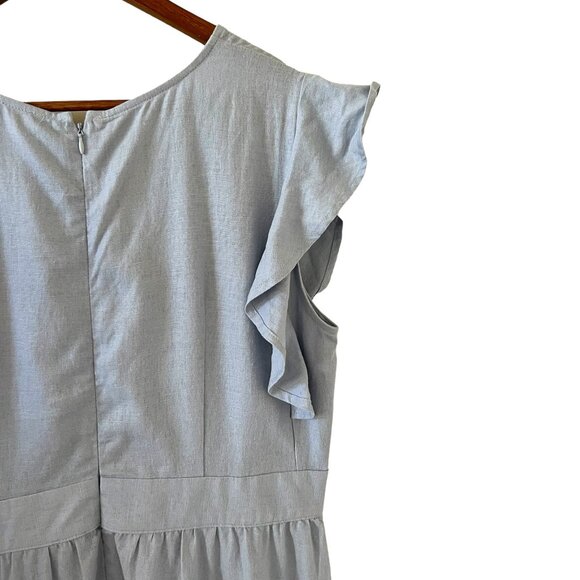 Cynthia Rowley NEW Linen Blend Flutter Sleeve Maxi Dress In Light Blue Size L - Picture 10 of 13